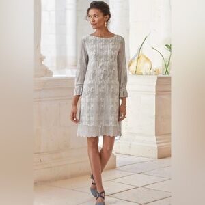 NWT Sundance Emma Graceful Sheath Dress Poet Sleeve Embroidered Lined Size Large